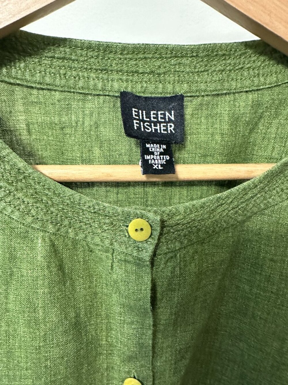 Eileen Fisher XL 100% Irish Linen Green Button Front Jacket Top - Picture 6 of 7